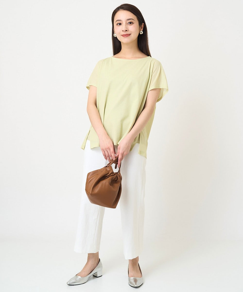 F6KHV28170 MICHEL KLEIN(小さいサイズ)(メゾン ドゥ サンク) [小さいサイズ]フレンチスリーブシアーカットソー(夏の1枚着におすすめ) ライムイエロー(30)