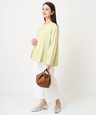 F6KHV28170 MICHEL KLEIN(小さいサイズ)(メゾン ドゥ サンク) [小さいサイズ]フレンチスリーブシアーカットソー(夏の1枚着におすすめ) ライムイエロー(30)