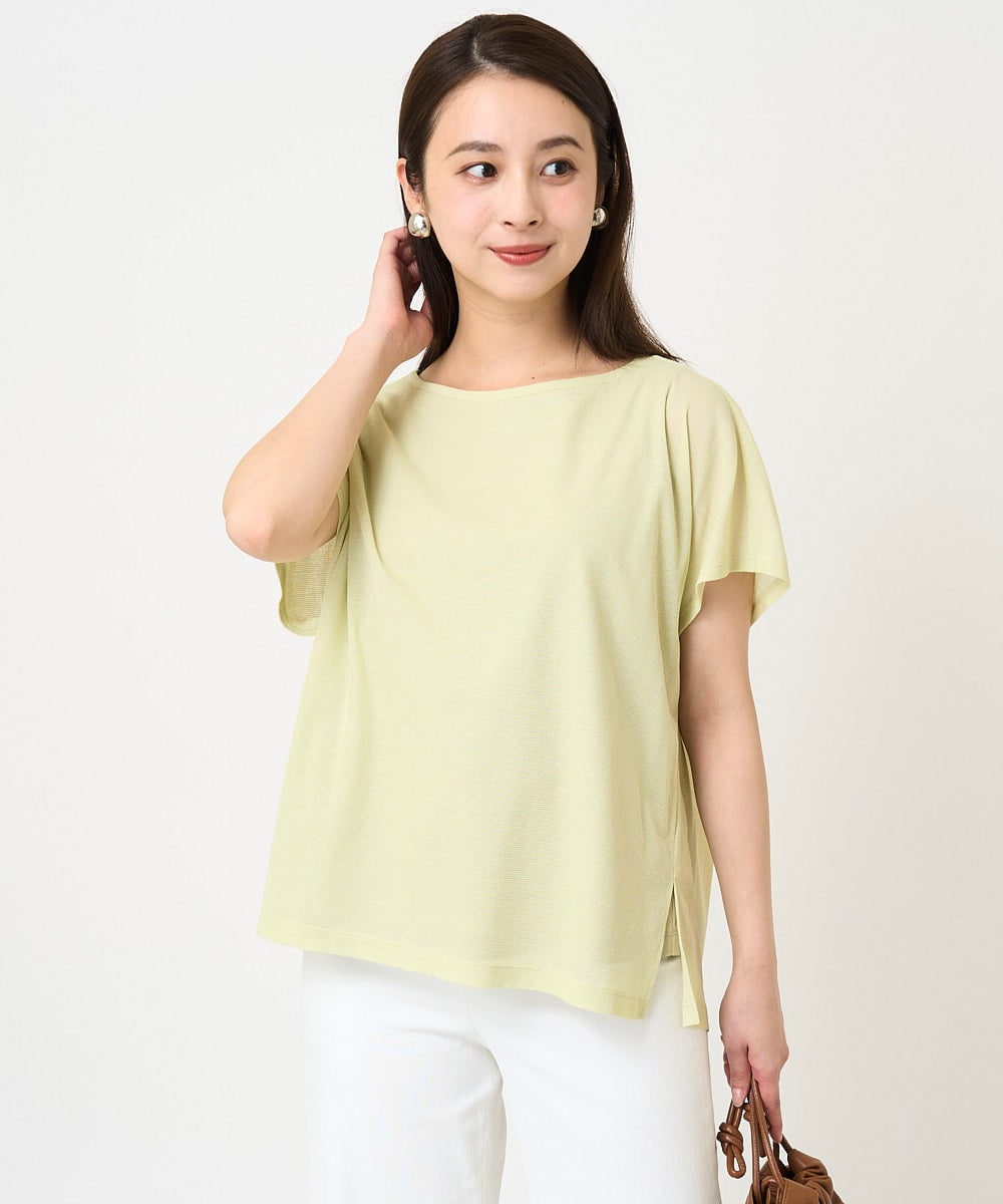 F6KHV28170 MICHEL KLEIN(小さいサイズ)(メゾン ドゥ サンク) [小さいサイズ]フレンチスリーブシアーカットソー(夏の1枚着におすすめ) ライムイエロー(30)