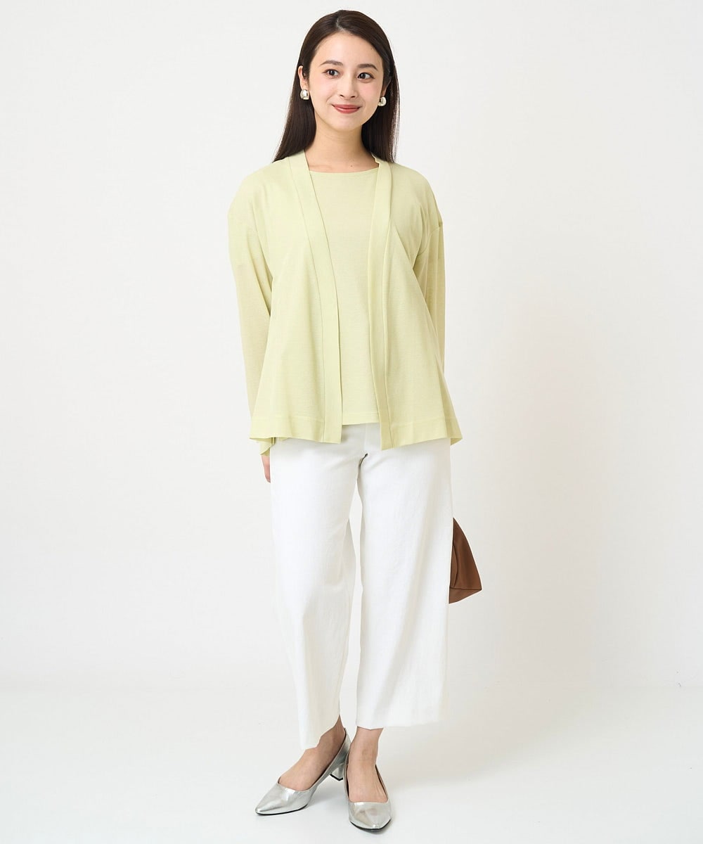 F6KHV28170 MICHEL KLEIN(小さいサイズ)(メゾン ドゥ サンク) [小さいサイズ]フレンチスリーブシアーカットソー(夏の1枚着におすすめ) ライムイエロー(30)