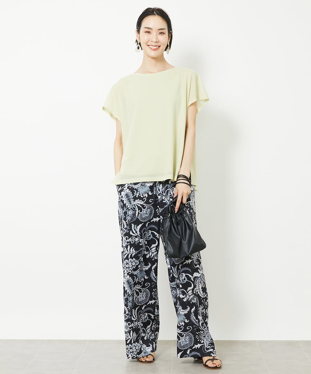 F6KHV28170 MICHEL KLEIN(小さいサイズ)(メゾン ドゥ サンク) [小さいサイズ]フレンチスリーブシアーカットソー(夏の1枚着におすすめ) ライムイエロー(30)