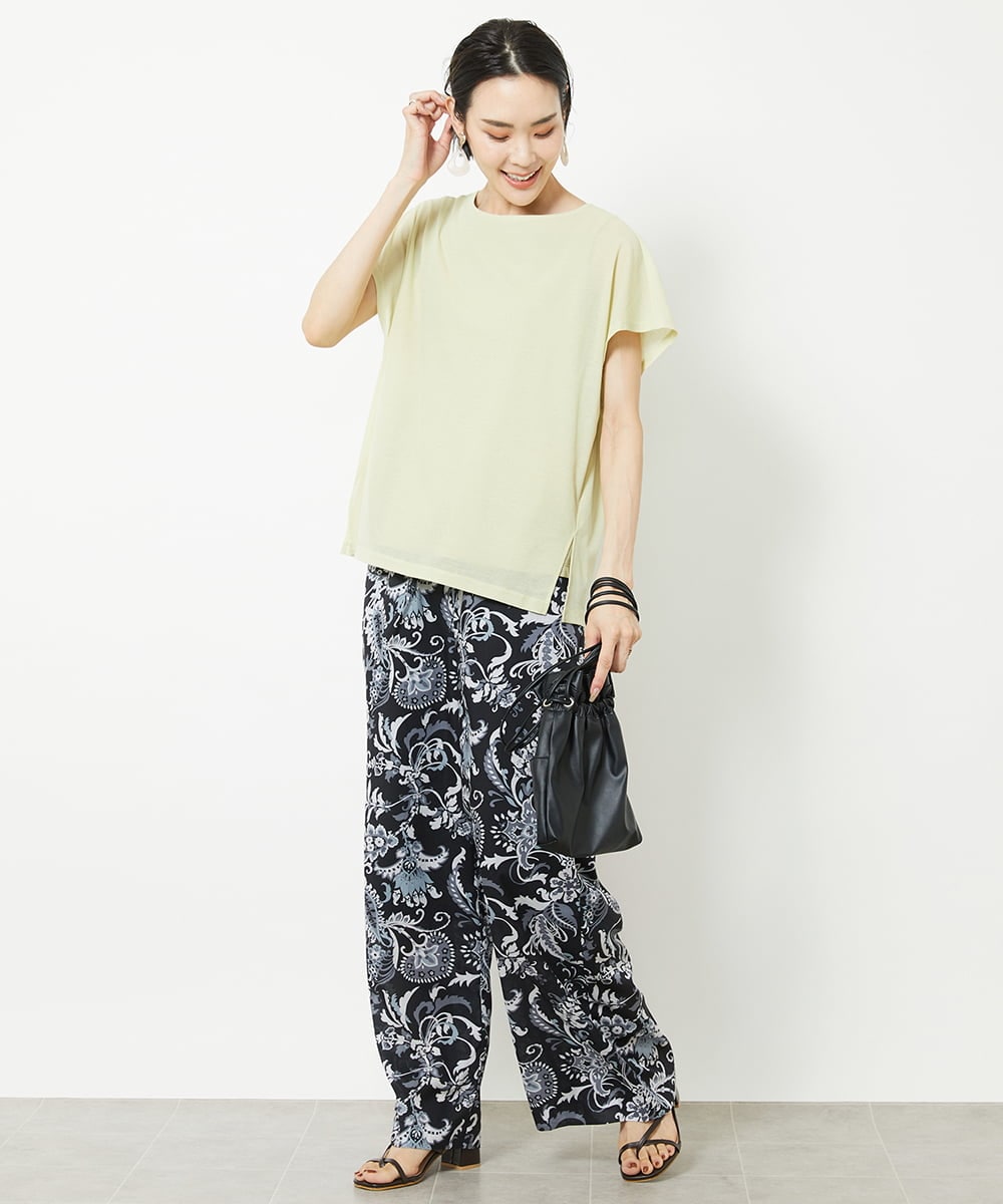 F6KHV28170 MICHEL KLEIN(小さいサイズ)(メゾン ドゥ サンク) [小さいサイズ]フレンチスリーブシアーカットソー(夏の1枚着におすすめ) ライムイエロー(30)