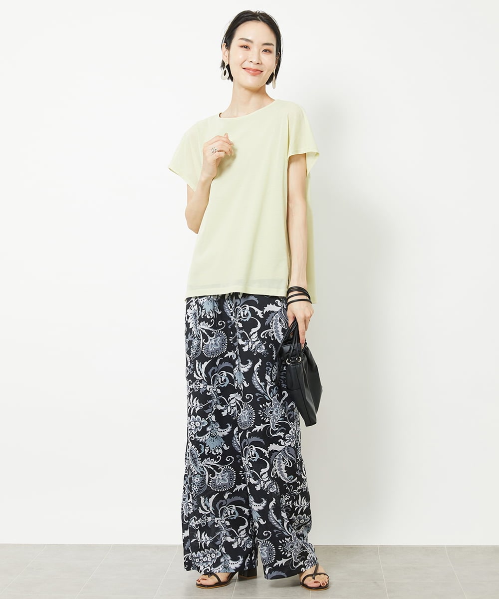 F6KHV28170 MICHEL KLEIN(小さいサイズ)(メゾン ドゥ サンク) [小さいサイズ]フレンチスリーブシアーカットソー(夏の1枚着におすすめ) ライムイエロー(30)