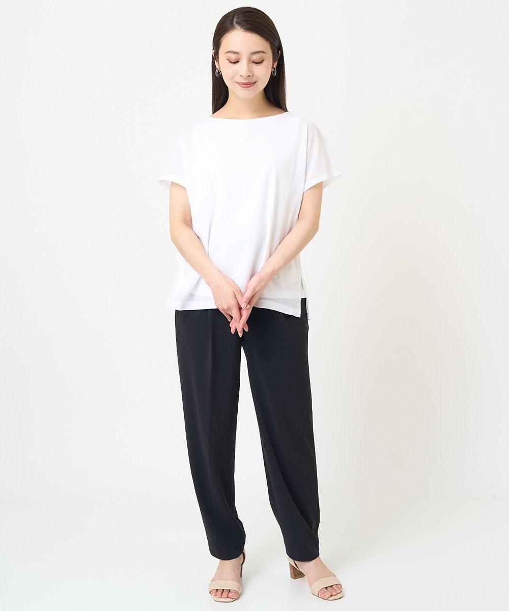 F6KHV28170 MICHEL KLEIN(小さいサイズ)(メゾン ドゥ サンク) [小さいサイズ]フレンチスリーブシアーカットソー(夏の1枚着におすすめ) ライムイエロー(30)