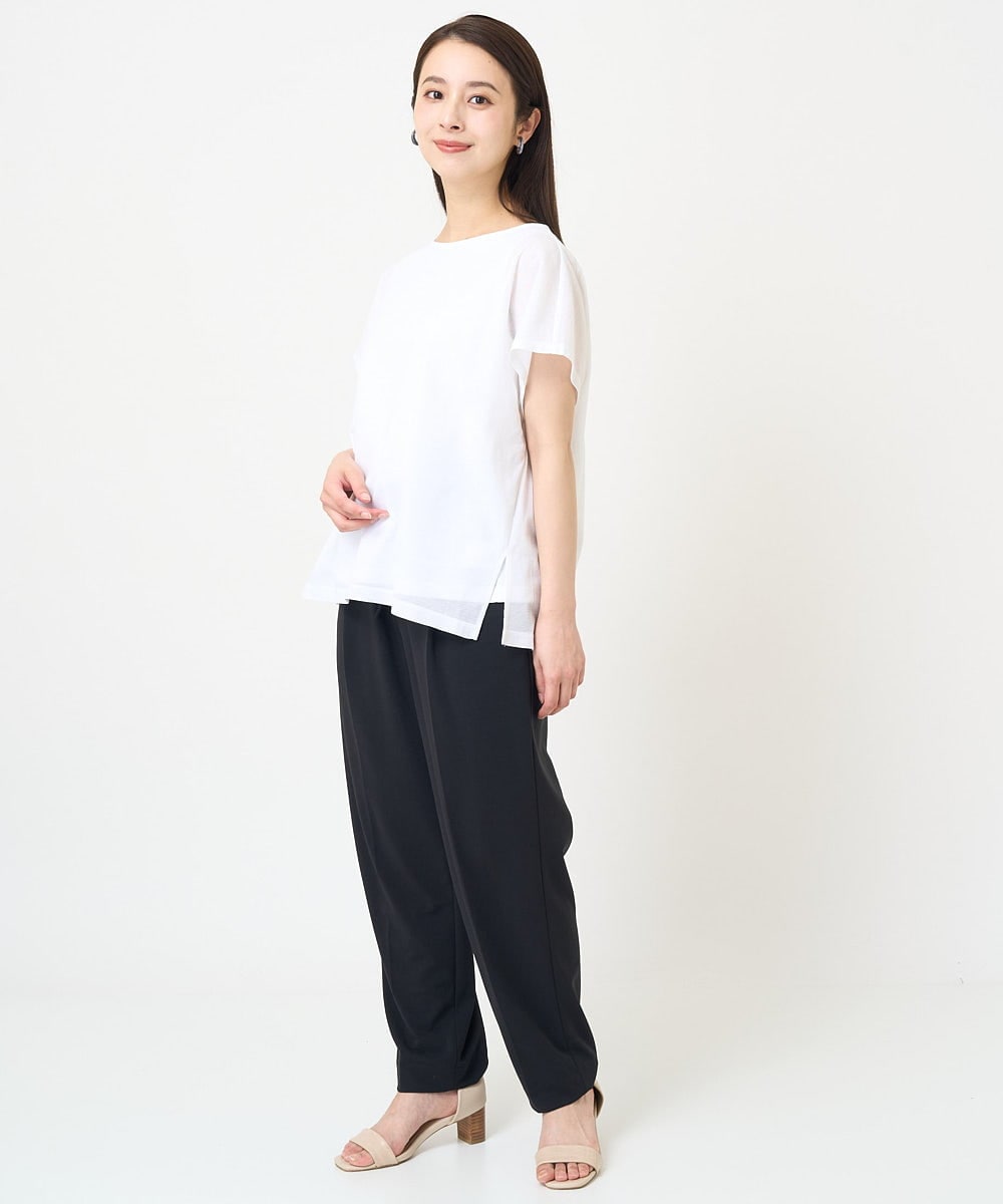 F6KHV28170 MICHEL KLEIN(小さいサイズ)(メゾン ドゥ サンク) [小さいサイズ]フレンチスリーブシアーカットソー(夏の1枚着におすすめ) ライムイエロー(30)
