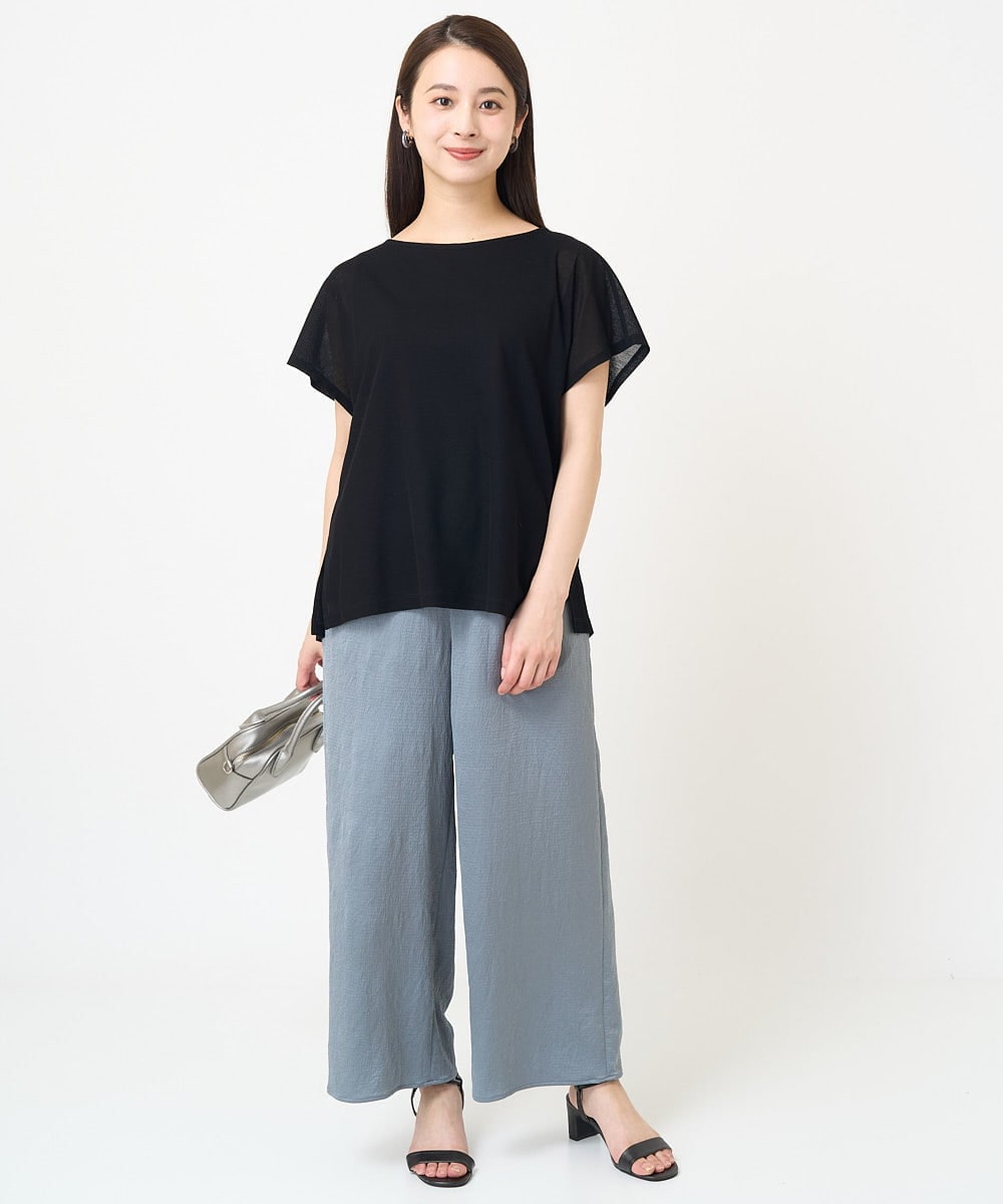 F6KHV28170 MICHEL KLEIN(小さいサイズ)(メゾン ドゥ サンク) [小さいサイズ]フレンチスリーブシアーカットソー(夏の1枚着におすすめ) ライムイエロー(30)