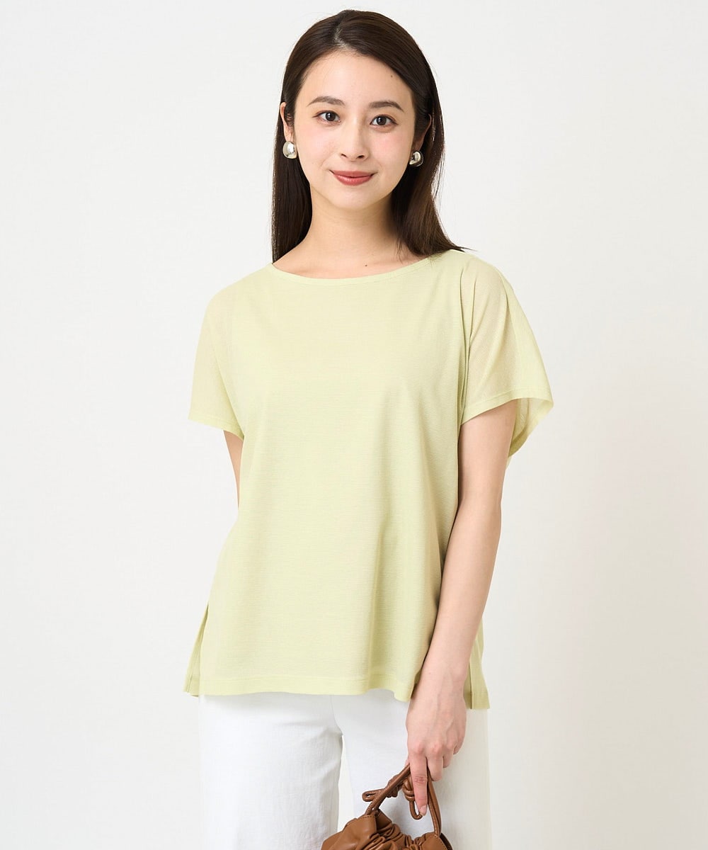 F6KHV28170 MICHEL KLEIN(小さいサイズ)(メゾン ドゥ サンク) [小さいサイズ]フレンチスリーブシアーカットソー(夏の1枚着におすすめ) ライムイエロー(30)