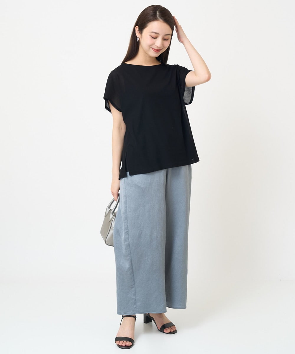 F6KHV28170 MICHEL KLEIN(小さいサイズ)(メゾン ドゥ サンク) [小さいサイズ]フレンチスリーブシアーカットソー(夏の1枚着におすすめ) ライムイエロー(30)