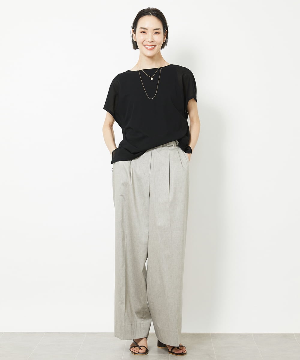 F6KHV28170 MICHEL KLEIN(小さいサイズ)(メゾン ドゥ サンク) [小さいサイズ]フレンチスリーブシアーカットソー(夏の1枚着におすすめ) ライムイエロー(30)