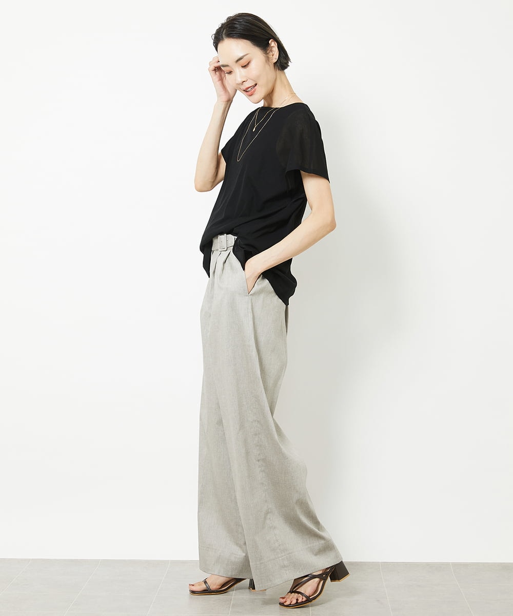 F6KHV28170 MICHEL KLEIN(小さいサイズ)(メゾン ドゥ サンク) [小さいサイズ]フレンチスリーブシアーカットソー(夏の1枚着におすすめ) ライムイエロー(30)