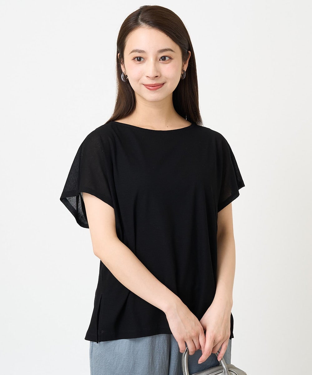 F6KHV28170 MICHEL KLEIN(小さいサイズ)(メゾン ドゥ サンク) [小さいサイズ]フレンチスリーブシアーカットソー(夏の1枚着におすすめ) ライムイエロー(30)