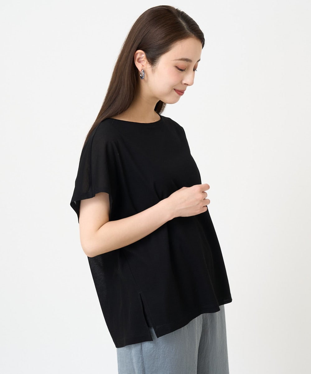F6KHV28170 MICHEL KLEIN(小さいサイズ)(メゾン ドゥ サンク) [小さいサイズ]フレンチスリーブシアーカットソー(夏の1枚着におすすめ) ライムイエロー(30)