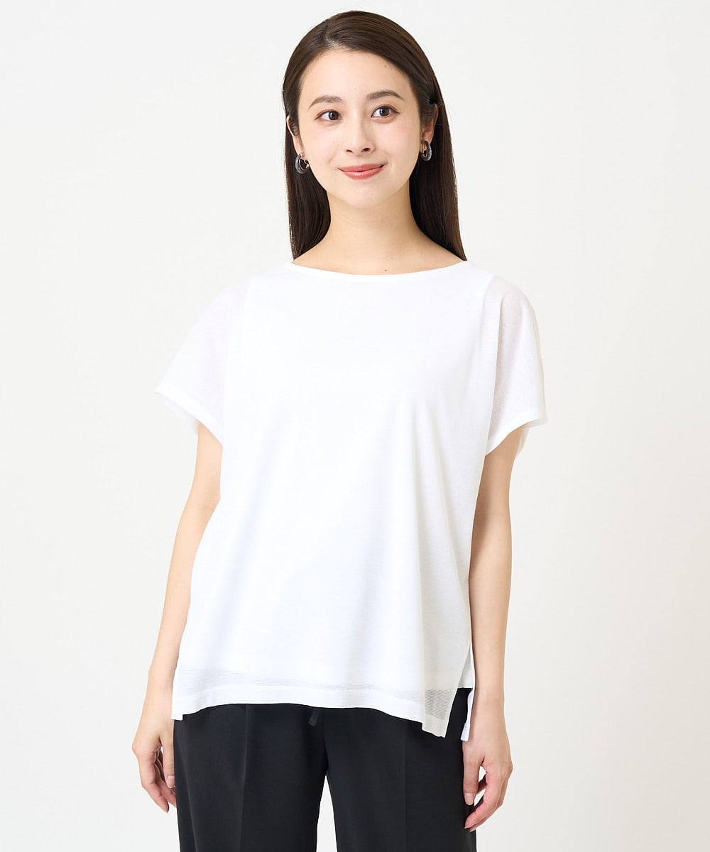 F6KHV28170 MICHEL KLEIN(小さいサイズ)(メゾン ドゥ サンク) [小さいサイズ]フレンチスリーブシアーカットソー(夏の1枚着におすすめ) ライムイエロー(30)