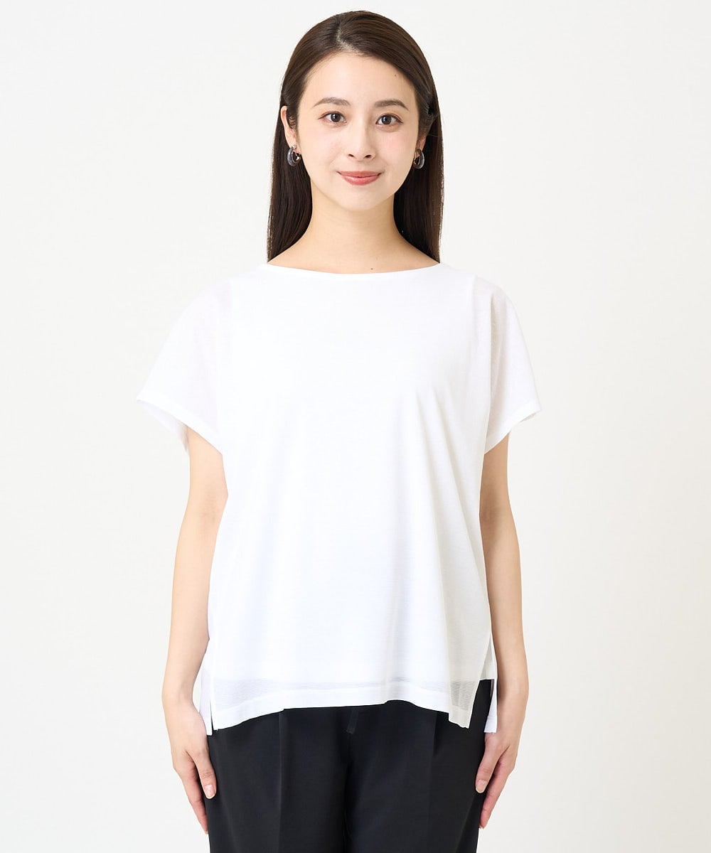 F6KHV28170 MICHEL KLEIN(小さいサイズ)(メゾン ドゥ サンク) [小さいサイズ]フレンチスリーブシアーカットソー(夏の1枚着におすすめ) ライムイエロー(30)