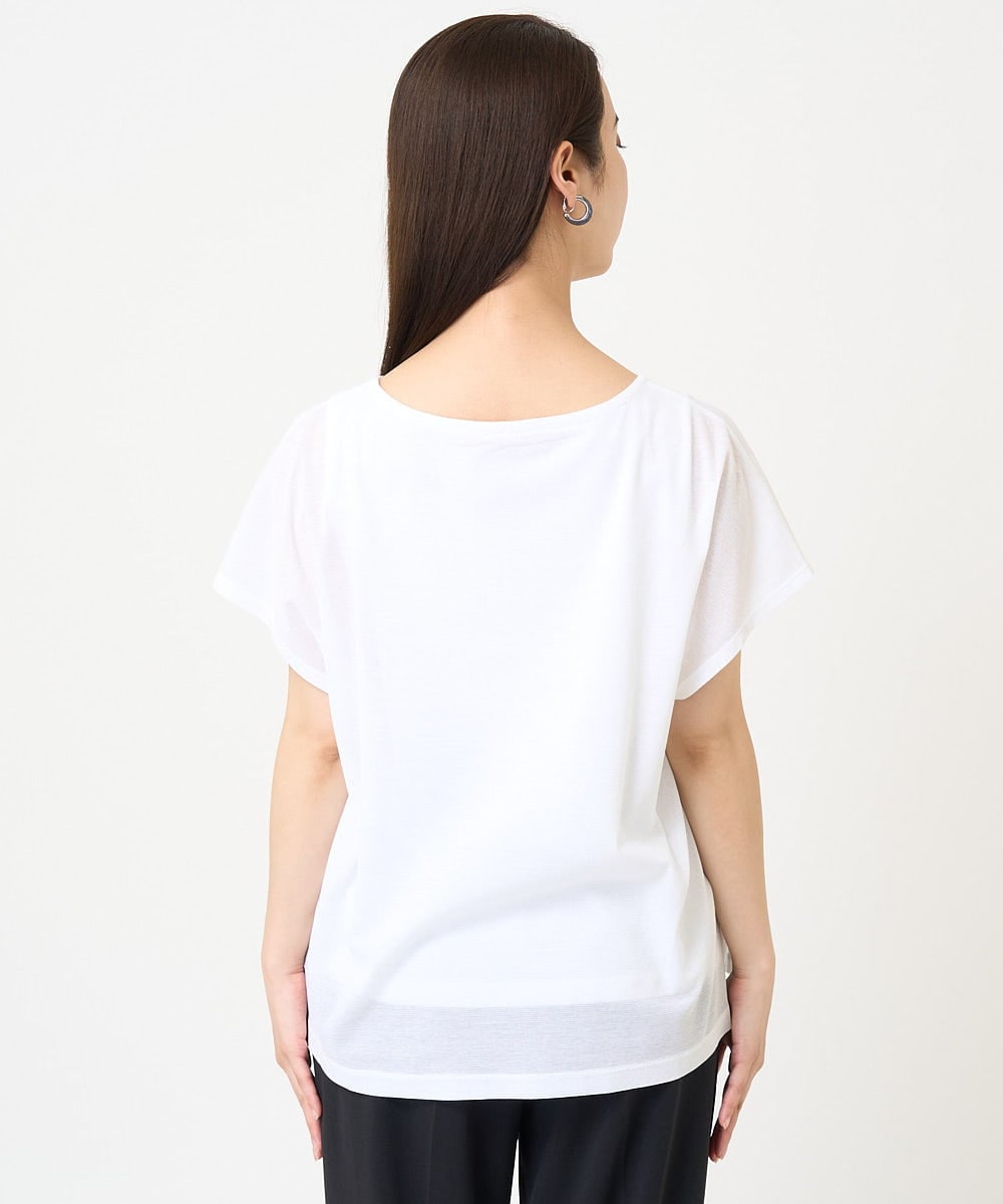 F6KHV28170 MICHEL KLEIN(小さいサイズ)(メゾン ドゥ サンク) [小さいサイズ]フレンチスリーブシアーカットソー(夏の1枚着におすすめ) ライムイエロー(30)