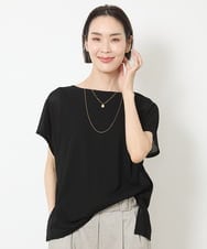 F6KHV28170 MICHEL KLEIN(小さいサイズ)(メゾン ドゥ サンク) [小さいサイズ]フレンチスリーブシアーカットソー(夏の1枚着におすすめ) ブラック(94)