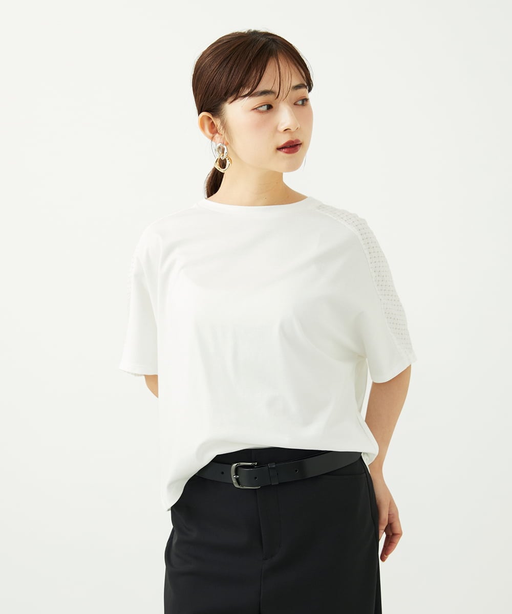 F6KJA05180 MICHEL KLEIN(小さいサイズ)(メゾン ドゥ サンク) ［小さいサイズ］トリオシアーチェックカットソー(セットアップ対応) ホワイト