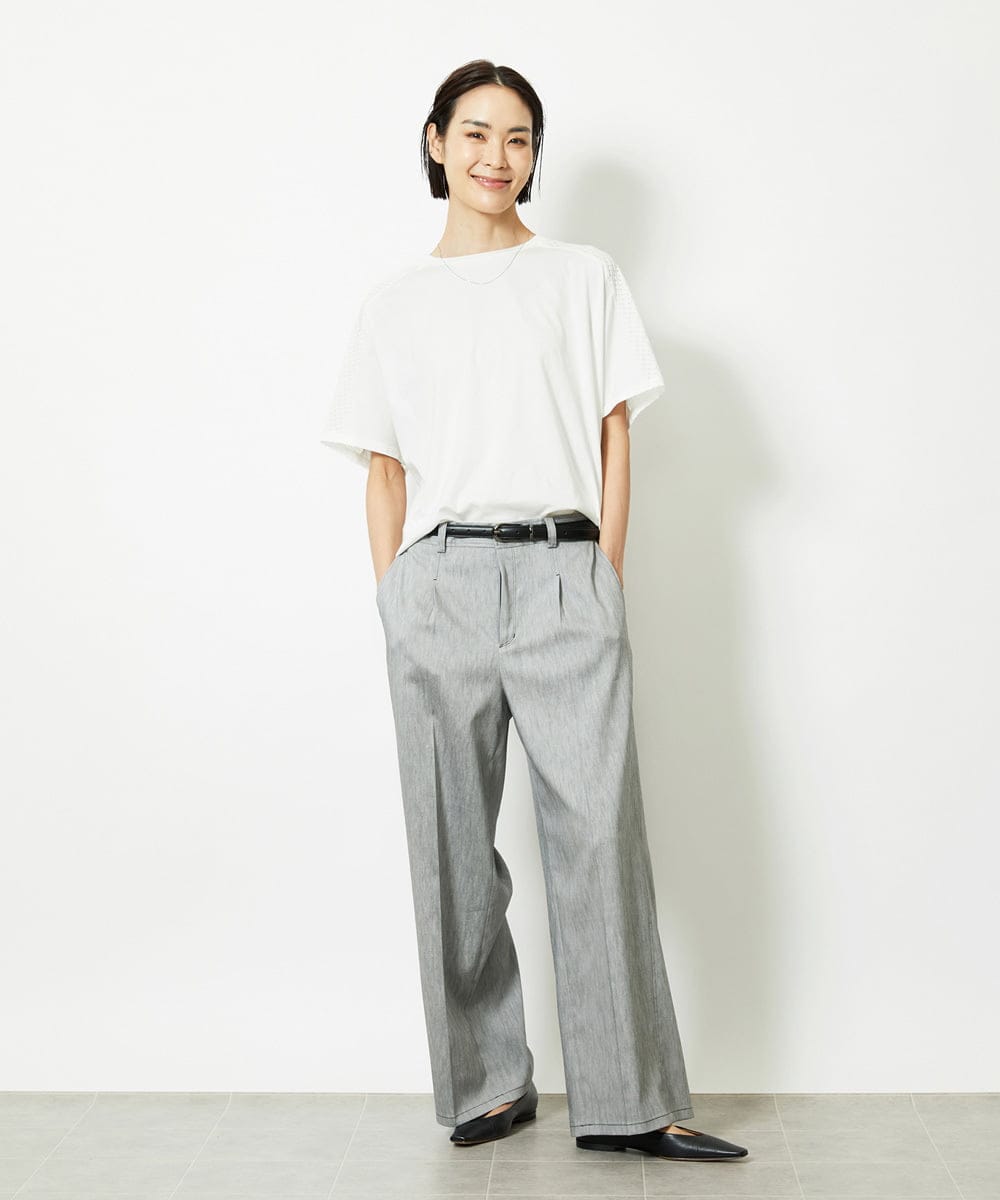 F6KJA05180 MICHEL KLEIN(小さいサイズ)(メゾン ドゥ サンク) ［小さいサイズ］トリオシアーチェックカットソー(セットアップ対応) ホワイト