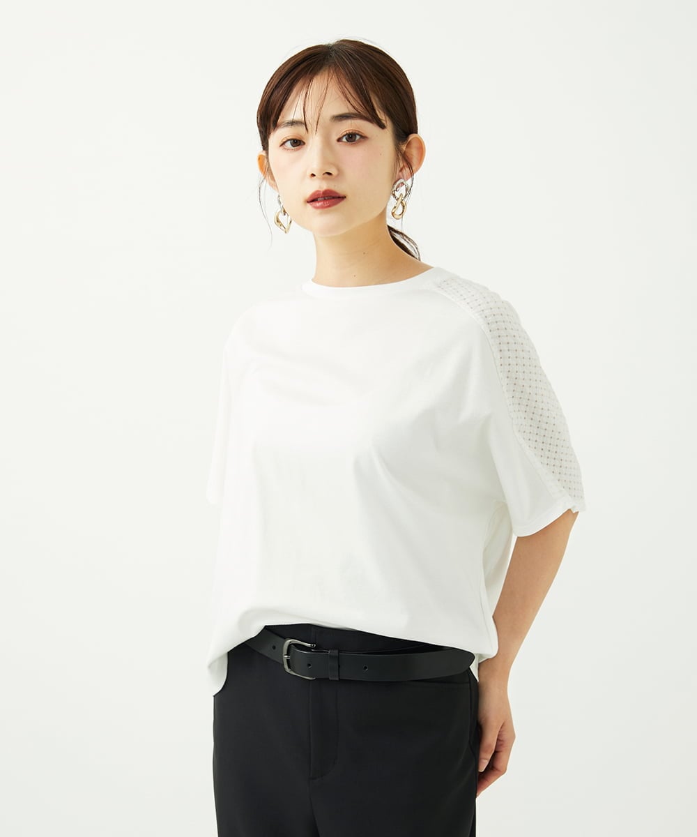 F6KJA05180 MICHEL KLEIN(小さいサイズ)(メゾン ドゥ サンク) ［小さいサイズ］トリオシアーチェックカットソー(セットアップ対応) ホワイト