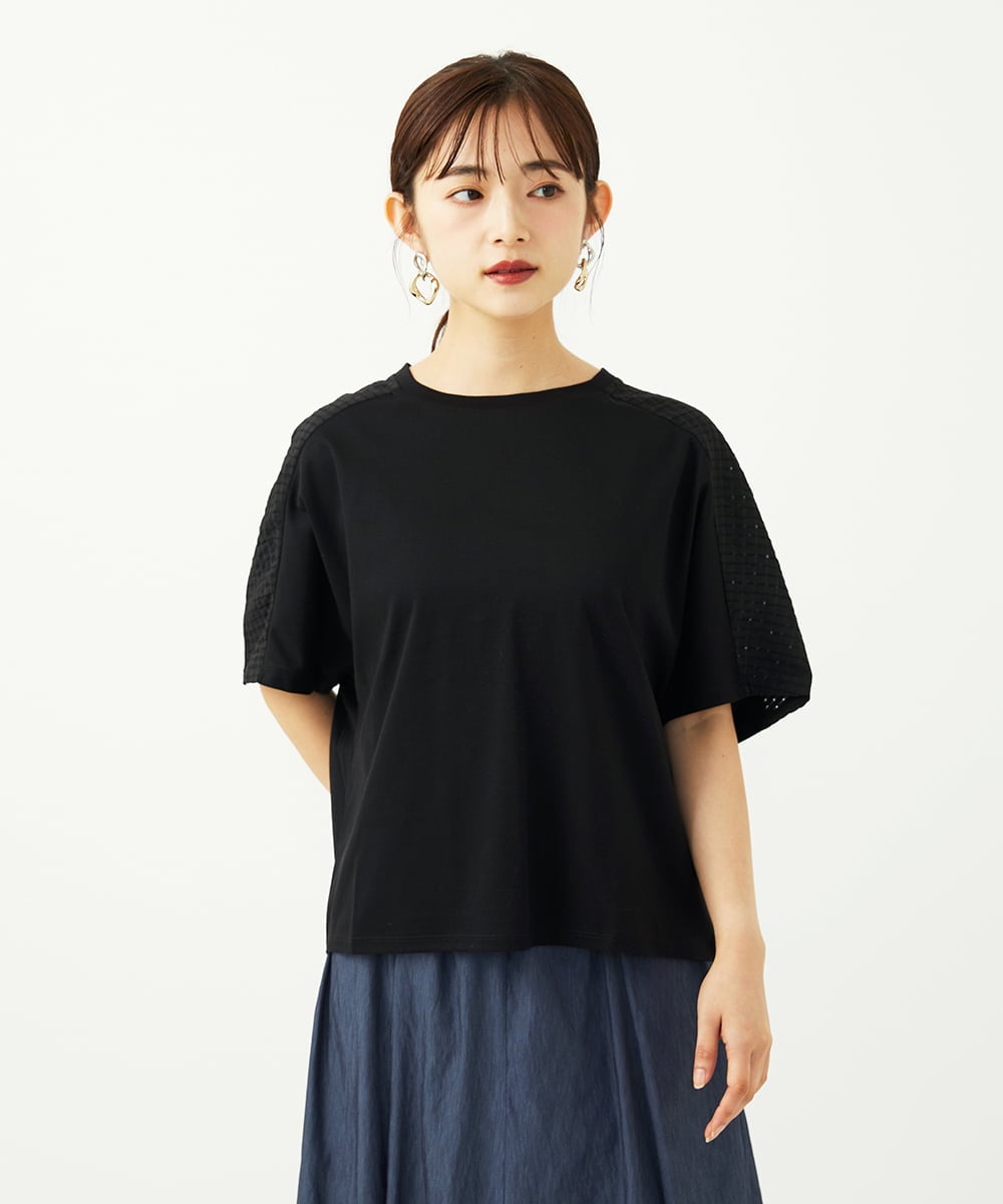 F6KJA05180 MICHEL KLEIN(小さいサイズ)(メゾン ドゥ サンク) ［小さいサイズ］トリオシアーチェックカットソー(セットアップ対応) ホワイト