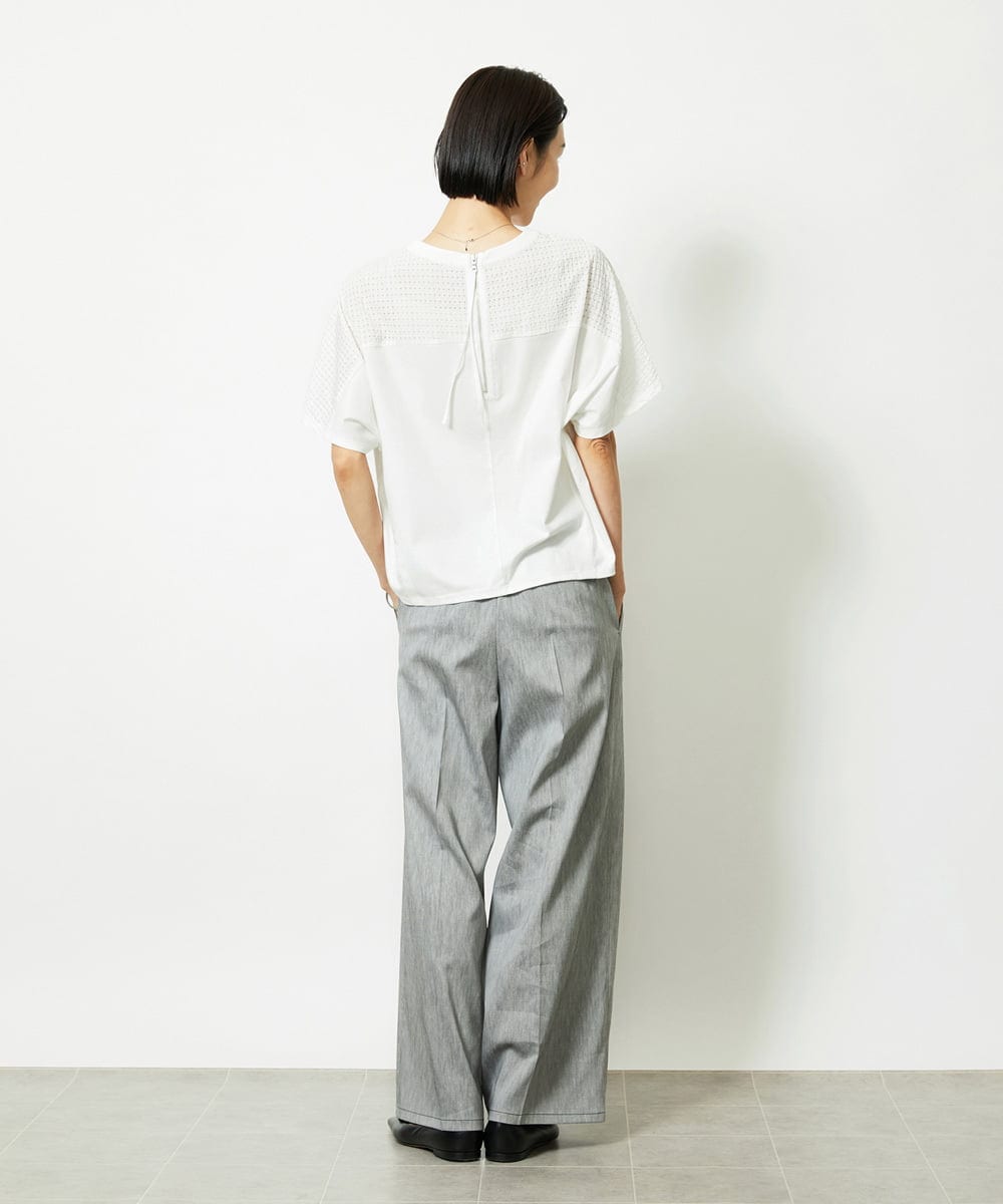 F6KJA05180 MICHEL KLEIN(小さいサイズ)(メゾン ドゥ サンク) ［小さいサイズ］トリオシアーチェックカットソー(セットアップ対応) ホワイト