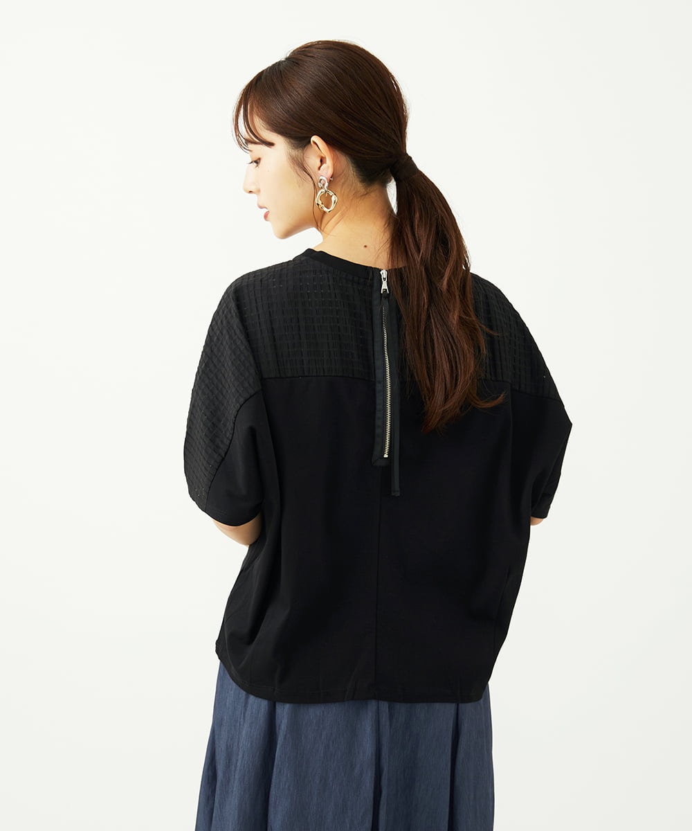 F6KJA05180 MICHEL KLEIN(小さいサイズ)(メゾン ドゥ サンク) ［小さいサイズ］トリオシアーチェックカットソー(セットアップ対応) ホワイト