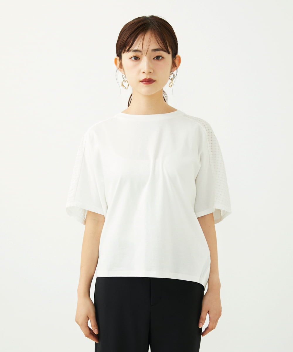 F6KJA05180 MICHEL KLEIN(小さいサイズ)(メゾン ドゥ サンク) ［小さいサイズ］トリオシアーチェックカットソー(セットアップ対応) ホワイト