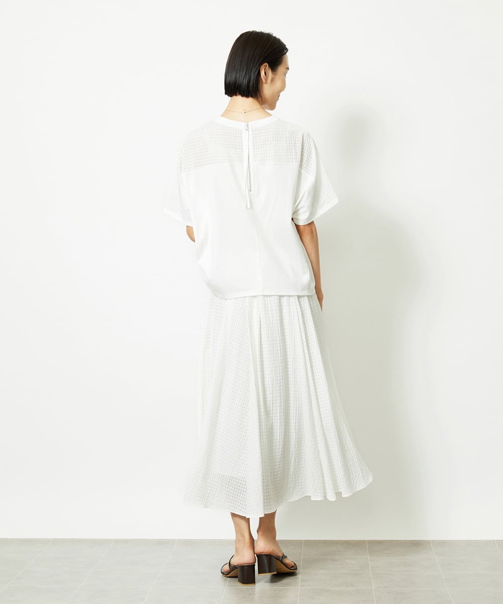 F6KJA05180 MICHEL KLEIN(小さいサイズ)(メゾン ドゥ サンク) ［小さいサイズ］トリオシアーチェックカットソー(セットアップ対応) ホワイト