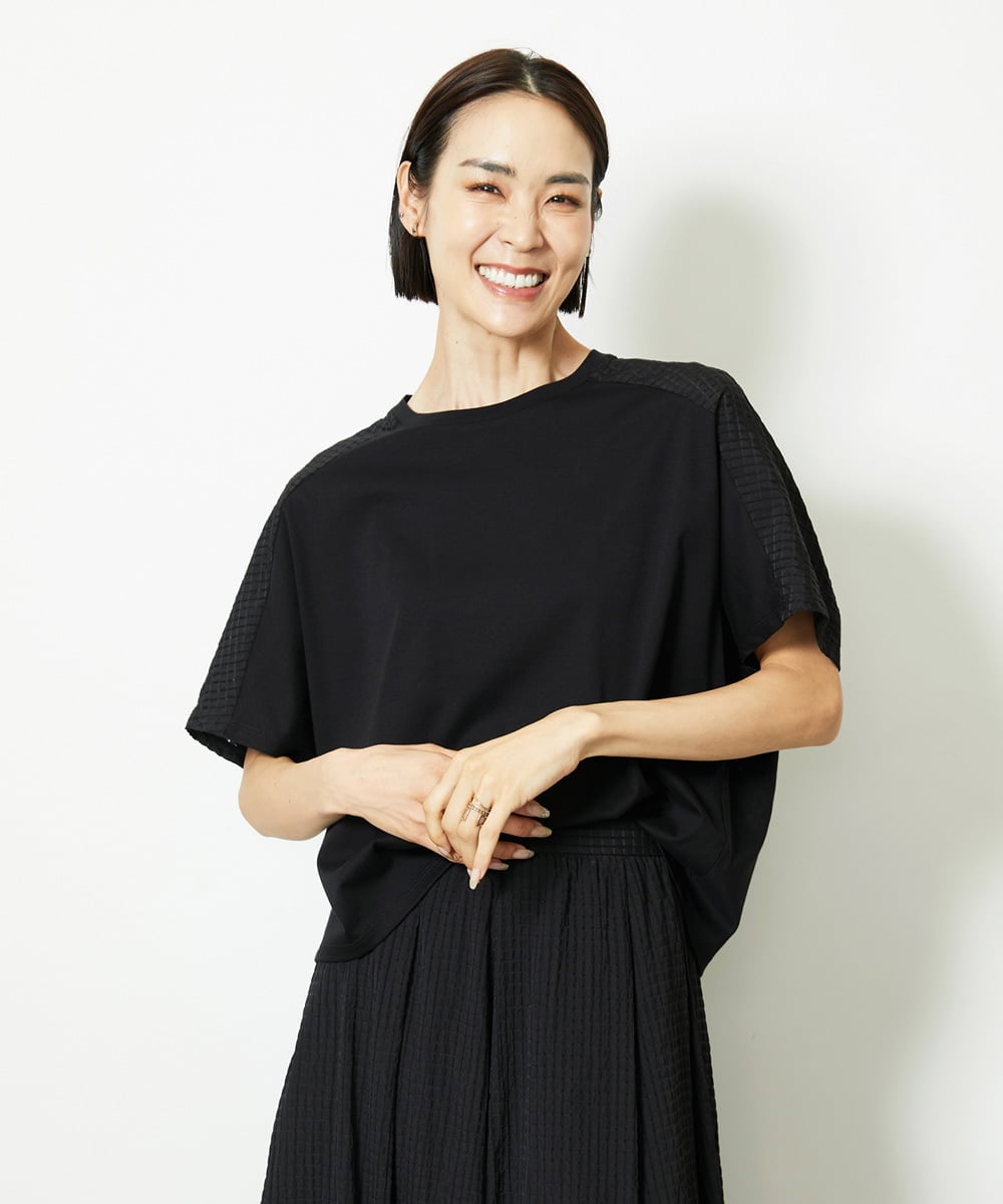 F6KJA05180 MICHEL KLEIN(小さいサイズ)(メゾン ドゥ サンク) ［小さいサイズ］トリオシアーチェックカットソー(セットアップ対応) ホワイト