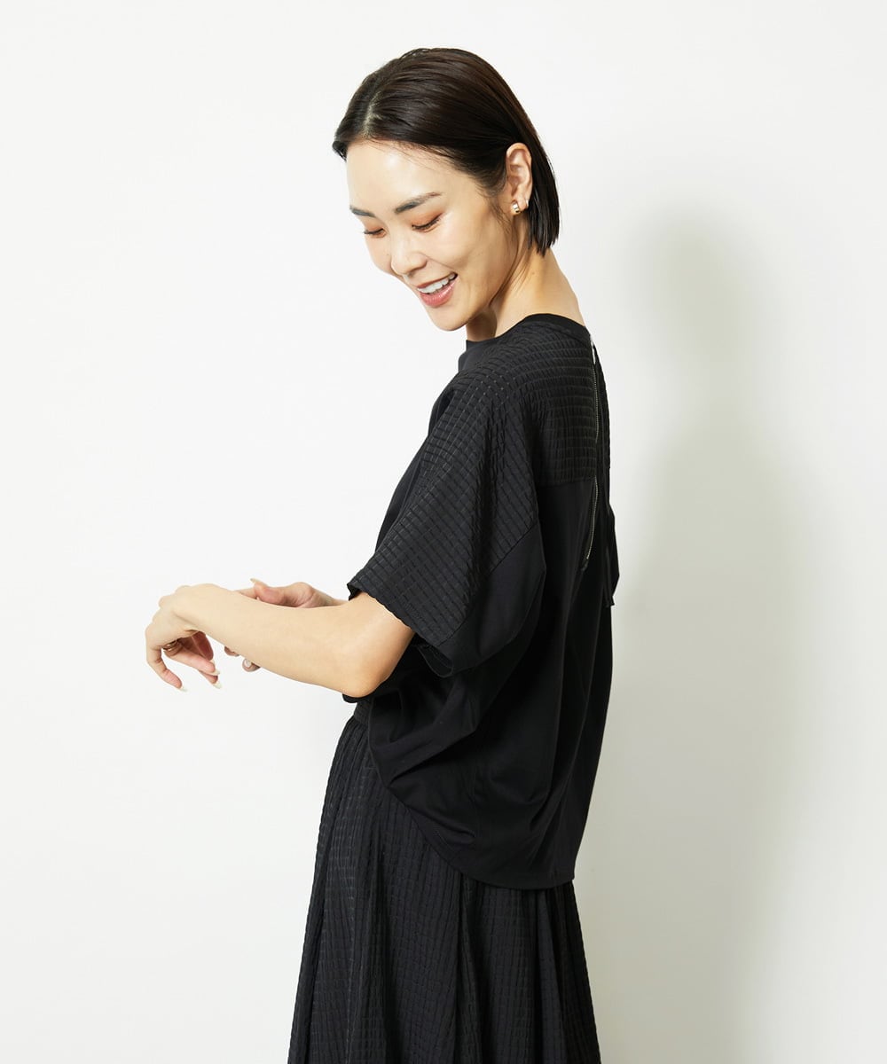 F6KJA05180 MICHEL KLEIN(小さいサイズ)(メゾン ドゥ サンク) ［小さいサイズ］トリオシアーチェックカットソー(セットアップ対応) ホワイト