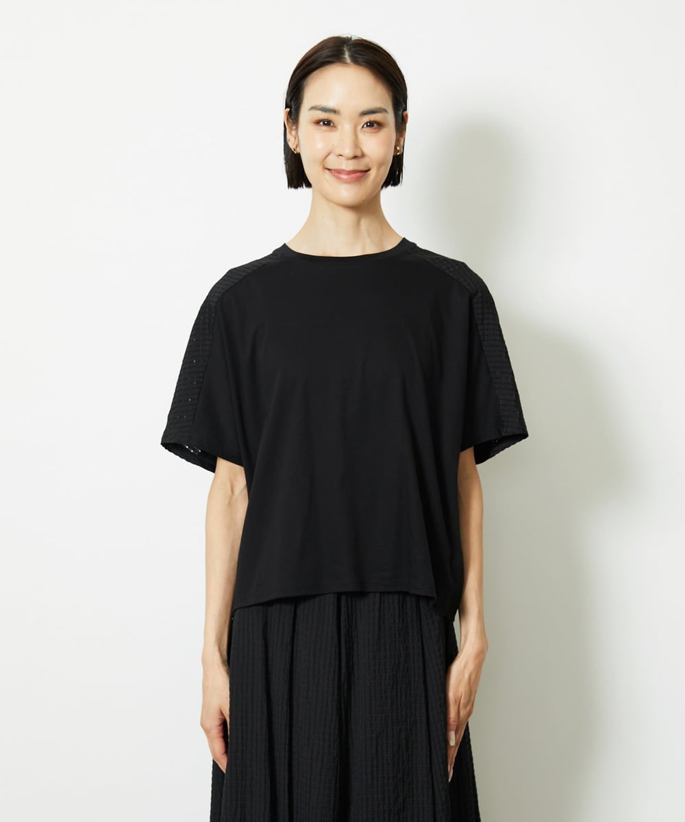 F6KJA05180 MICHEL KLEIN(小さいサイズ)(メゾン ドゥ サンク) ［小さいサイズ］トリオシアーチェックカットソー(セットアップ対応) ホワイト
