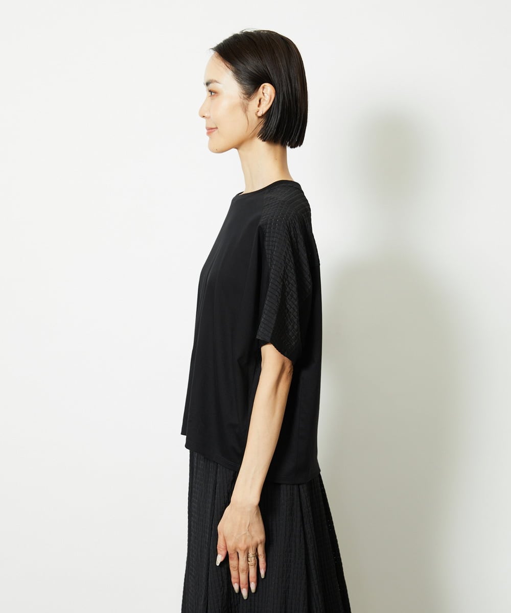 F6KJA05180 MICHEL KLEIN(小さいサイズ)(メゾン ドゥ サンク) ［小さいサイズ］トリオシアーチェックカットソー(セットアップ対応) ホワイト