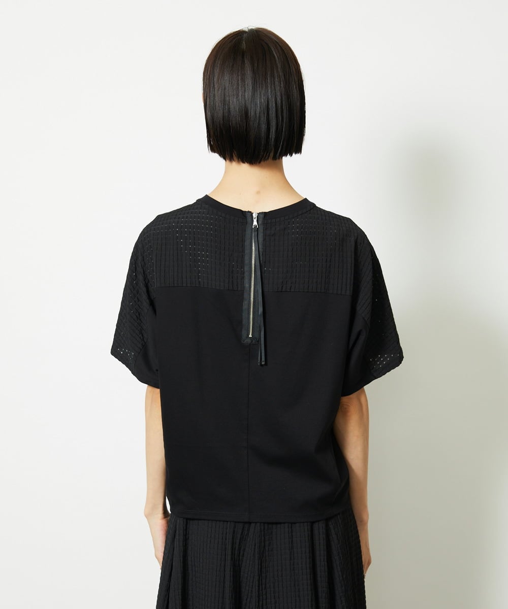 F6KJA05180 MICHEL KLEIN(小さいサイズ)(メゾン ドゥ サンク) ［小さいサイズ］トリオシアーチェックカットソー(セットアップ対応) ホワイト