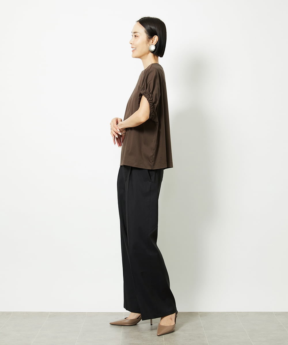 F6KJA33150 MICHEL KLEIN(小さいサイズ)(メゾン ドゥ サンク) [小さいサイズ]ギャザースリーブカットソー(接触冷感) ブラック