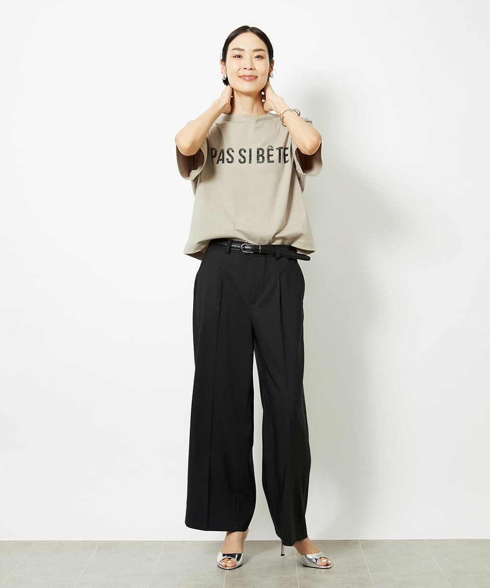 F6KJA41120 MICHEL KLEIN(小さいサイズ)(メゾン ドゥ サンク) [小さいサイズ]かすれプリントロゴＴシャツ カーキ