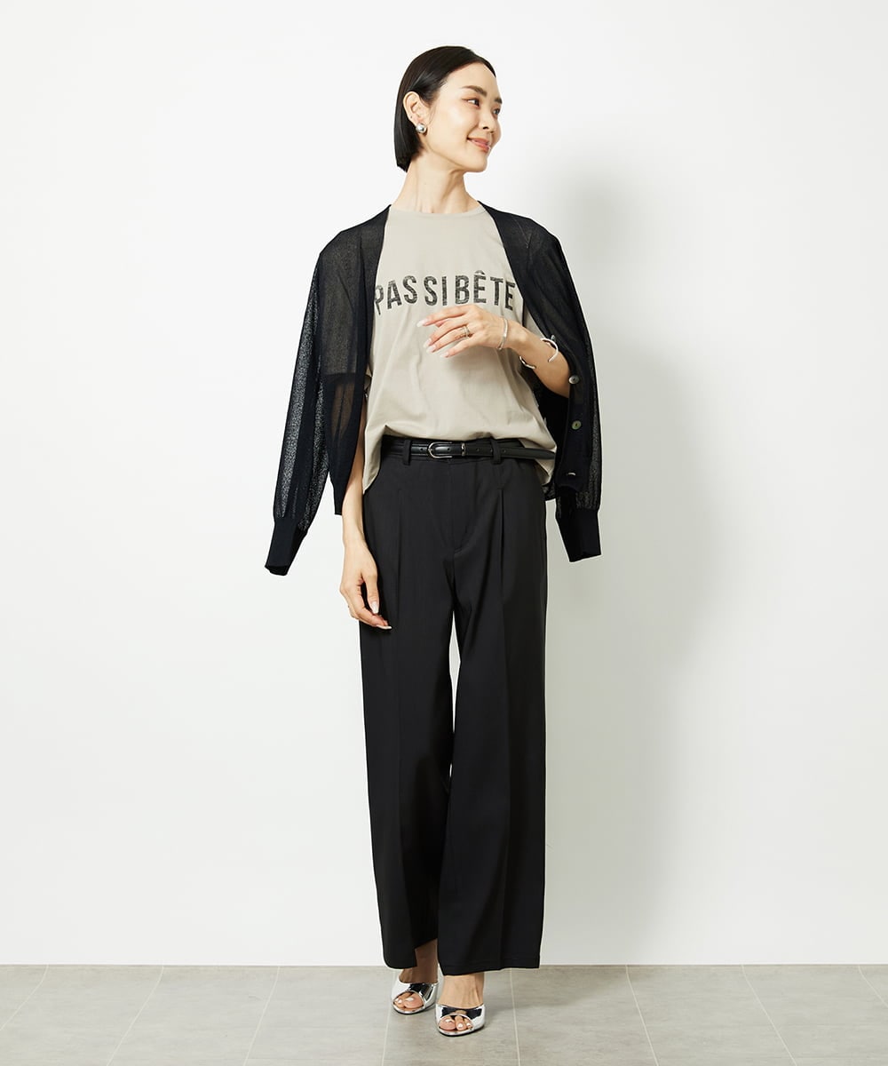 F6KJA41120 MICHEL KLEIN(小さいサイズ)(メゾン ドゥ サンク) [小さいサイズ]かすれプリントロゴＴシャツ カーキ