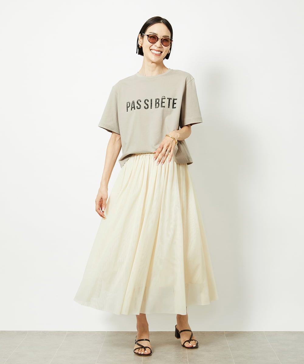 F6KJA41120 MICHEL KLEIN(小さいサイズ)(メゾン ドゥ サンク) [小さいサイズ]かすれプリントロゴＴシャツ カーキ
