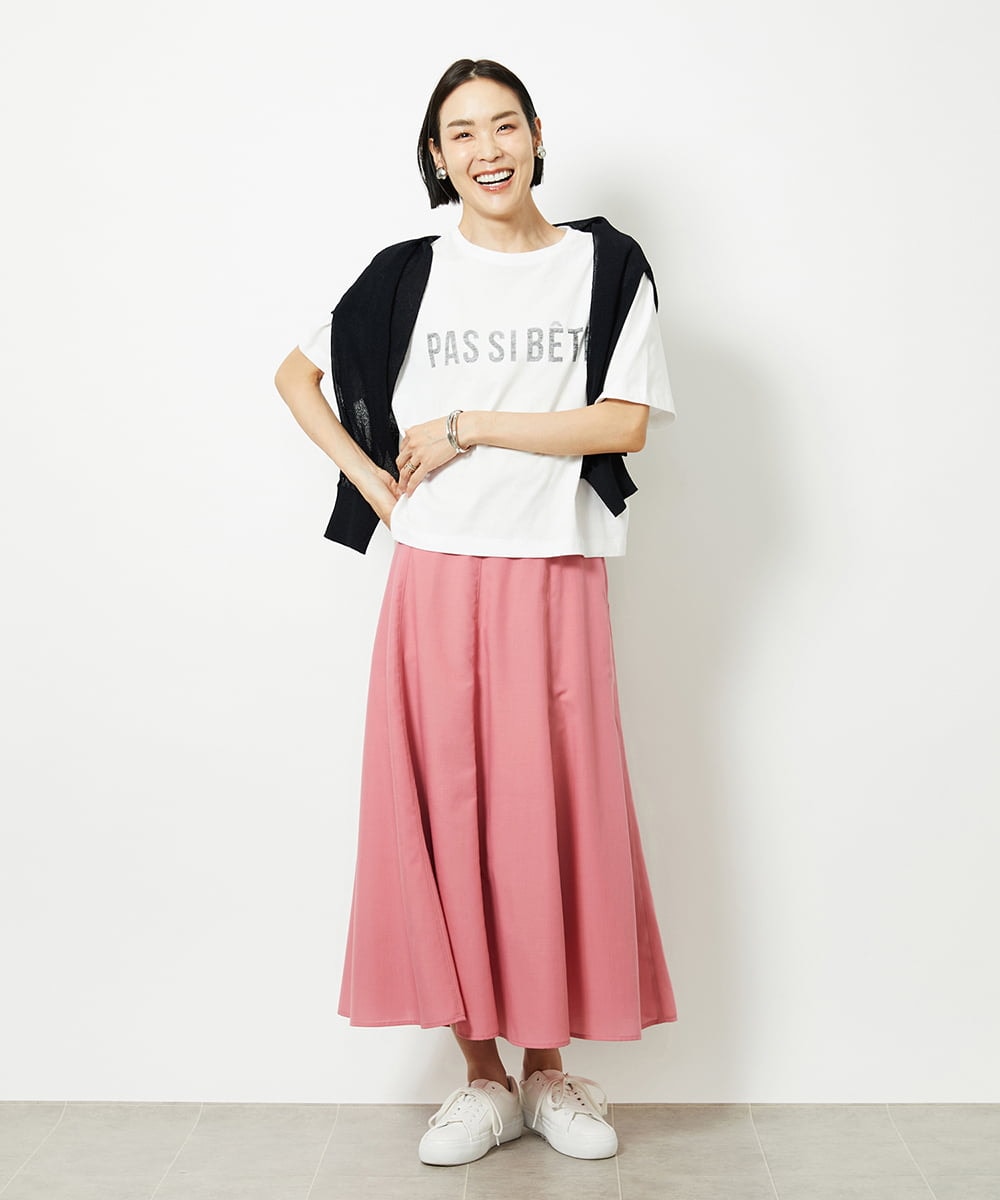 F6KJA41120 MICHEL KLEIN(小さいサイズ)(メゾン ドゥ サンク) [小さいサイズ]かすれプリントロゴＴシャツ カーキ