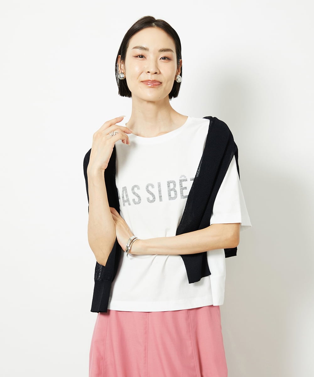 F6KJA41120 MICHEL KLEIN(小さいサイズ)(メゾン ドゥ サンク) [小さいサイズ]かすれプリントロゴＴシャツ カーキ