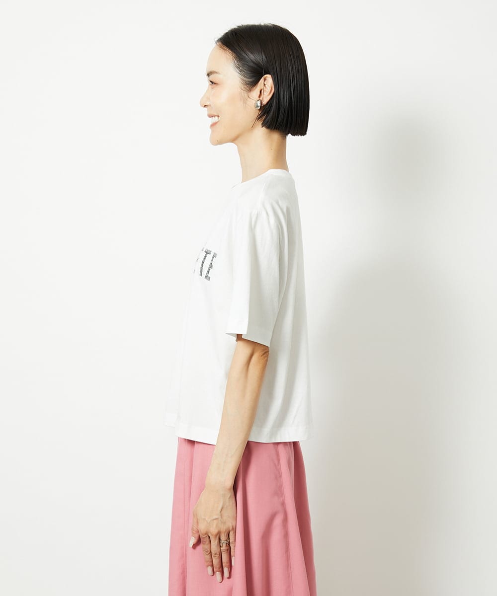 F6KJA41120 MICHEL KLEIN(小さいサイズ)(メゾン ドゥ サンク) [小さいサイズ]かすれプリントロゴＴシャツ カーキ