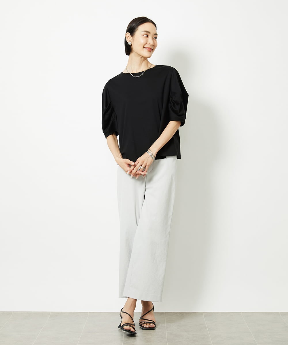F6KJB37150 MICHEL KLEIN(小さいサイズ)(メゾン ドゥ サンク) [小さいサイズ]袖タックカットソー(接触冷感) ピンク
