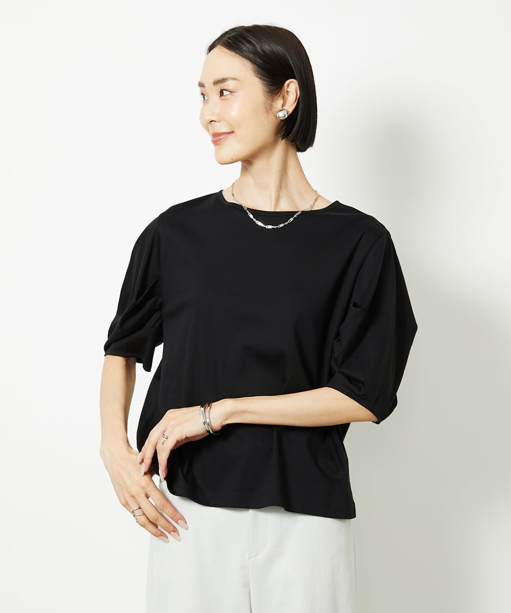 F6KJB37150 MICHEL KLEIN(小さいサイズ)(メゾン ドゥ サンク) [小さいサイズ]袖タックカットソー(接触冷感) ピンク