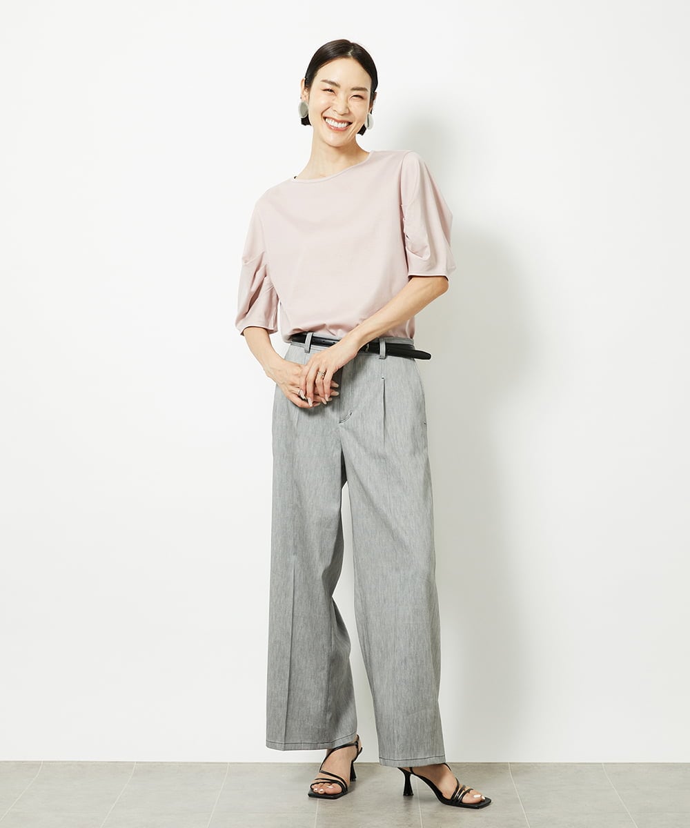 F6KJB37150 MICHEL KLEIN(小さいサイズ)(メゾン ドゥ サンク) [小さいサイズ]袖タックカットソー(接触冷感) ピンク