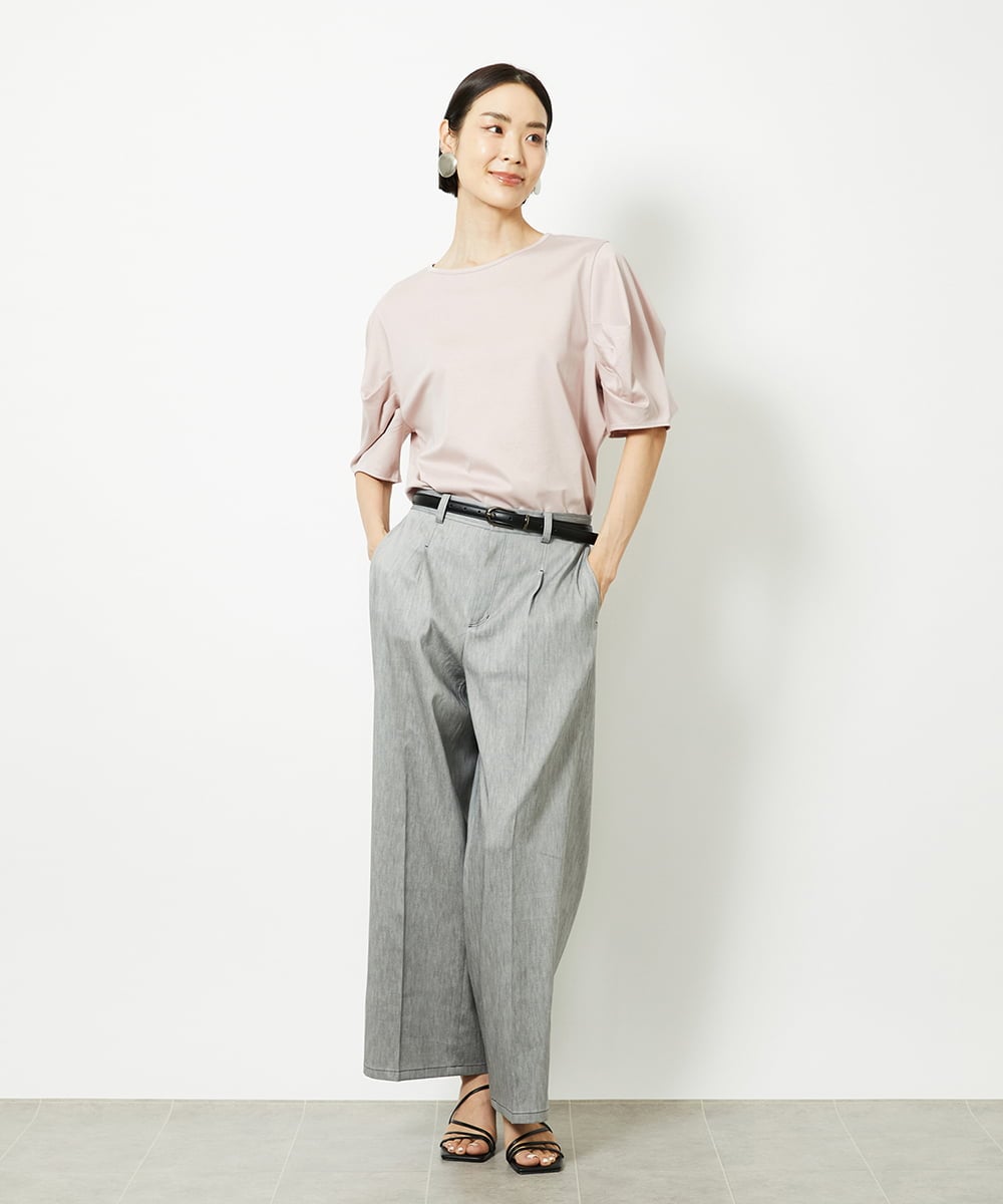 F6KJB37150 MICHEL KLEIN(小さいサイズ)(メゾン ドゥ サンク) [小さいサイズ]袖タックカットソー(接触冷感) ピンク