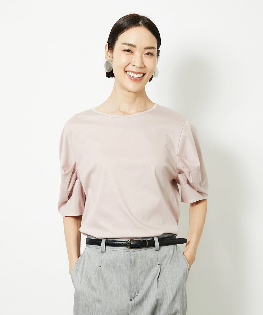 F6KJB37150 MICHEL KLEIN(小さいサイズ)(メゾン ドゥ サンク) [小さいサイズ]袖タックカットソー(接触冷感) ピンク