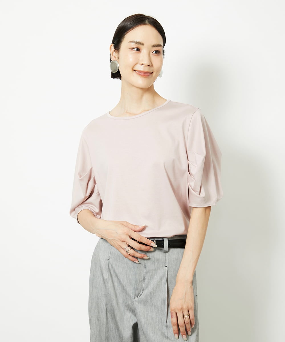 F6KJB37150 MICHEL KLEIN(小さいサイズ)(メゾン ドゥ サンク) [小さいサイズ]袖タックカットソー(接触冷感) ピンク