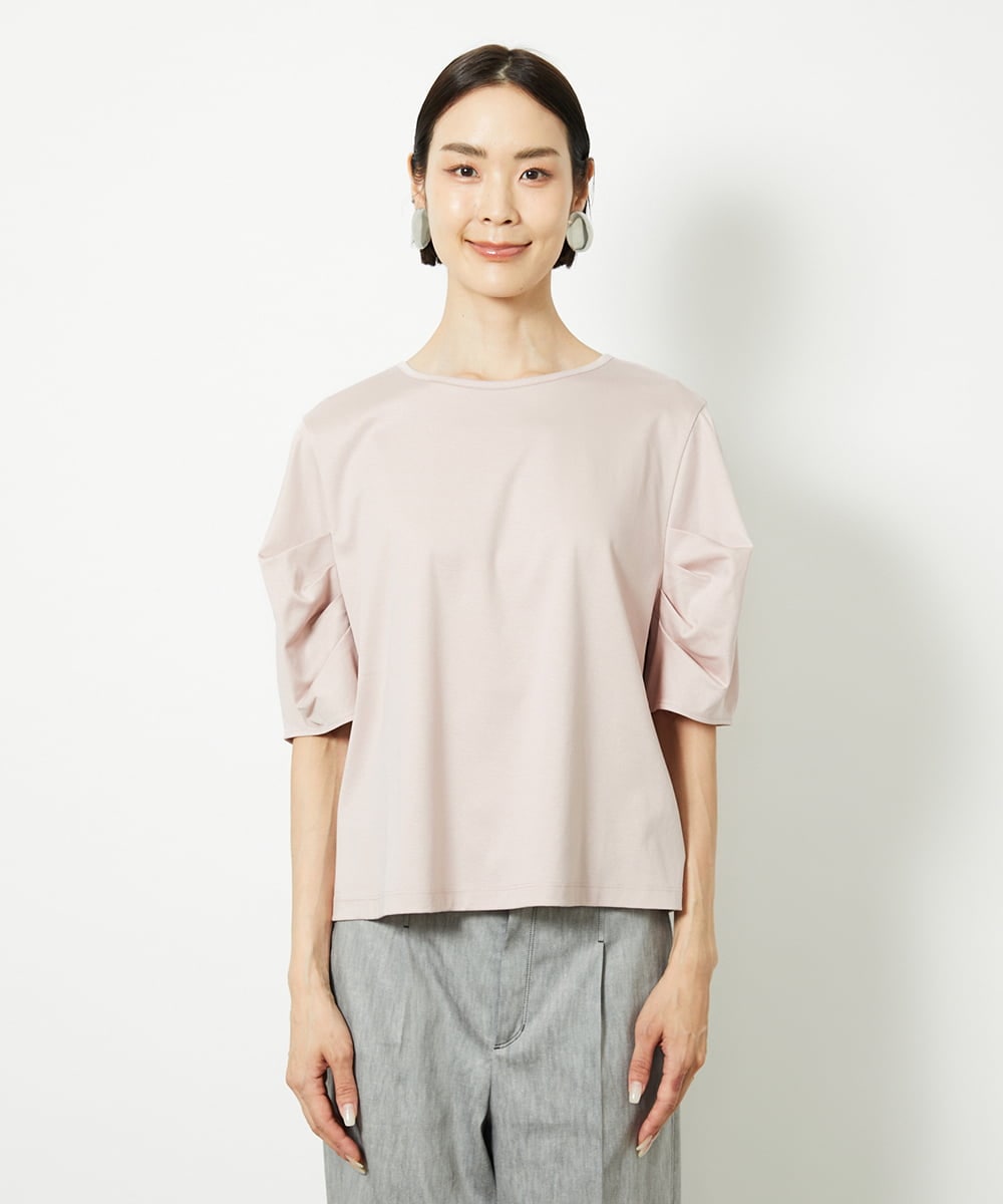 F6KJB37150 MICHEL KLEIN(小さいサイズ)(メゾン ドゥ サンク) [小さいサイズ]袖タックカットソー(接触冷感) ピンク