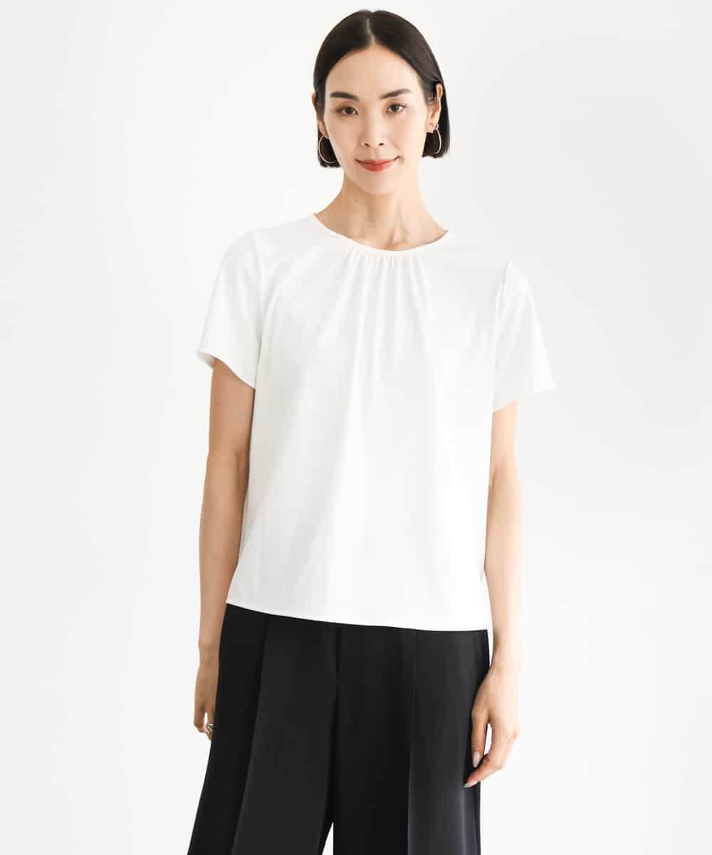 F6KJD23150 MICHEL KLEIN(小さいサイズ)(メゾン ドゥ サンク) 【小さいサイズ】ギャザーネックジョーゼットカットソー ラベンダー