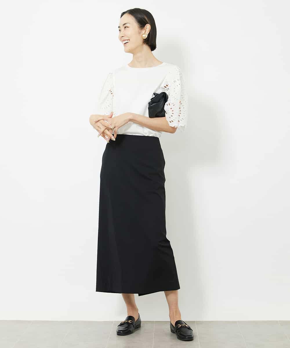 F6KJV30150 MICHEL KLEIN(小さいサイズ)(メゾン ドゥ サンク) [小さいサイズ]スカラップレーススリーブカットソー(セットアップ対応) ブラウン(87)