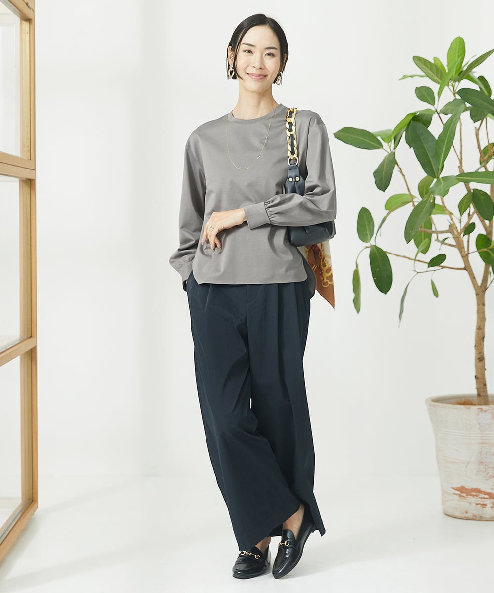 F6LAA01240 MICHEL KLEIN(小さいサイズ)(メゾン ドゥ サンク) [小さいサイズ]ソフトタッチチノワイドパンツ ライトグリーン